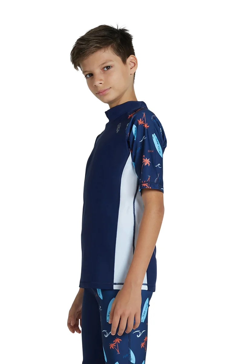 Coega Sunwear  COEGA  Boys Youth Rashguard Short Sleeve - Navy Peach Palms for Men | Best Price UAE